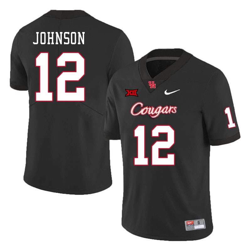 Men #12 Stephon Johnson Houston Cougars Big 12 XII College Football Jerseys Stitched-Black - Click Image to Close